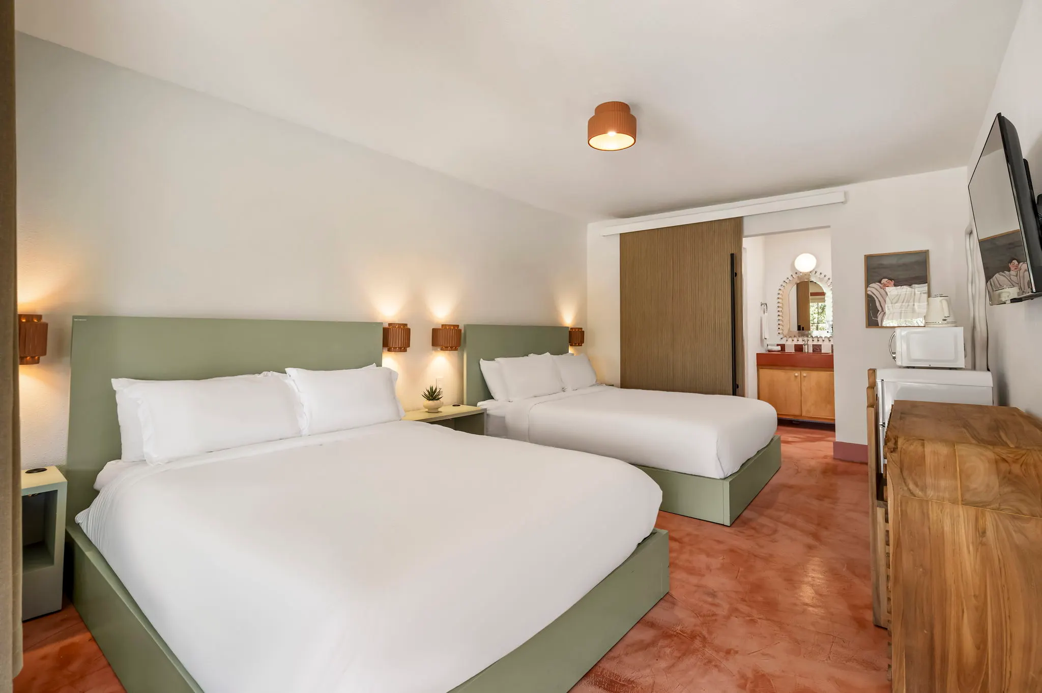Loft suite with coral stairs, pendant lights and a kitchenette, Hacienda del Rio